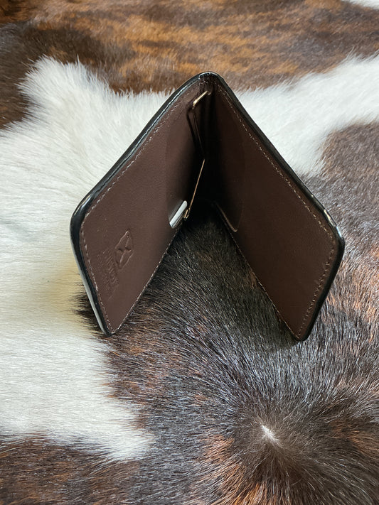 Bi-Fold Floral Carved Wallet w/Blue Beading