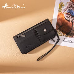 Montana West Genuine Leather Tooled Bi-Fold Wallet with Detachable Zippered Pocket