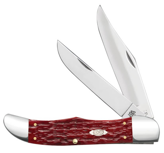 Case Dark Red Bone Peach Seed Jig Large Folding Hunter w/Sheath
