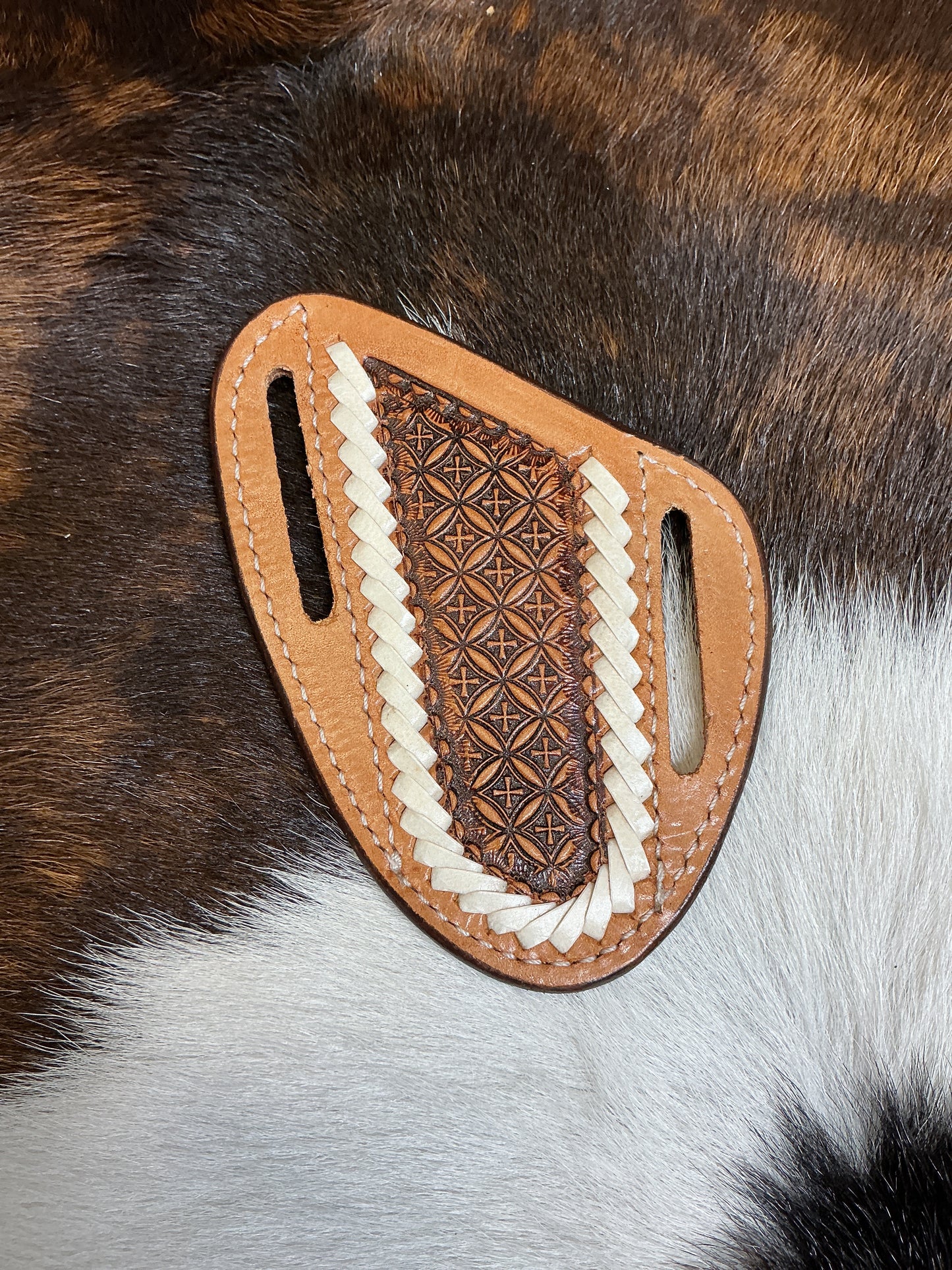 Leather Tooled w/Rawhide Crossdraw Knife Sheath