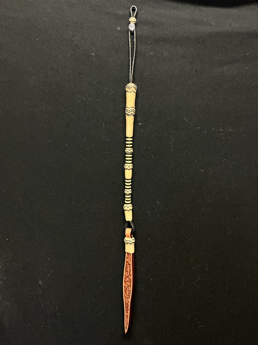 54 Plait 15" Black & Natural Rawhide Quirt