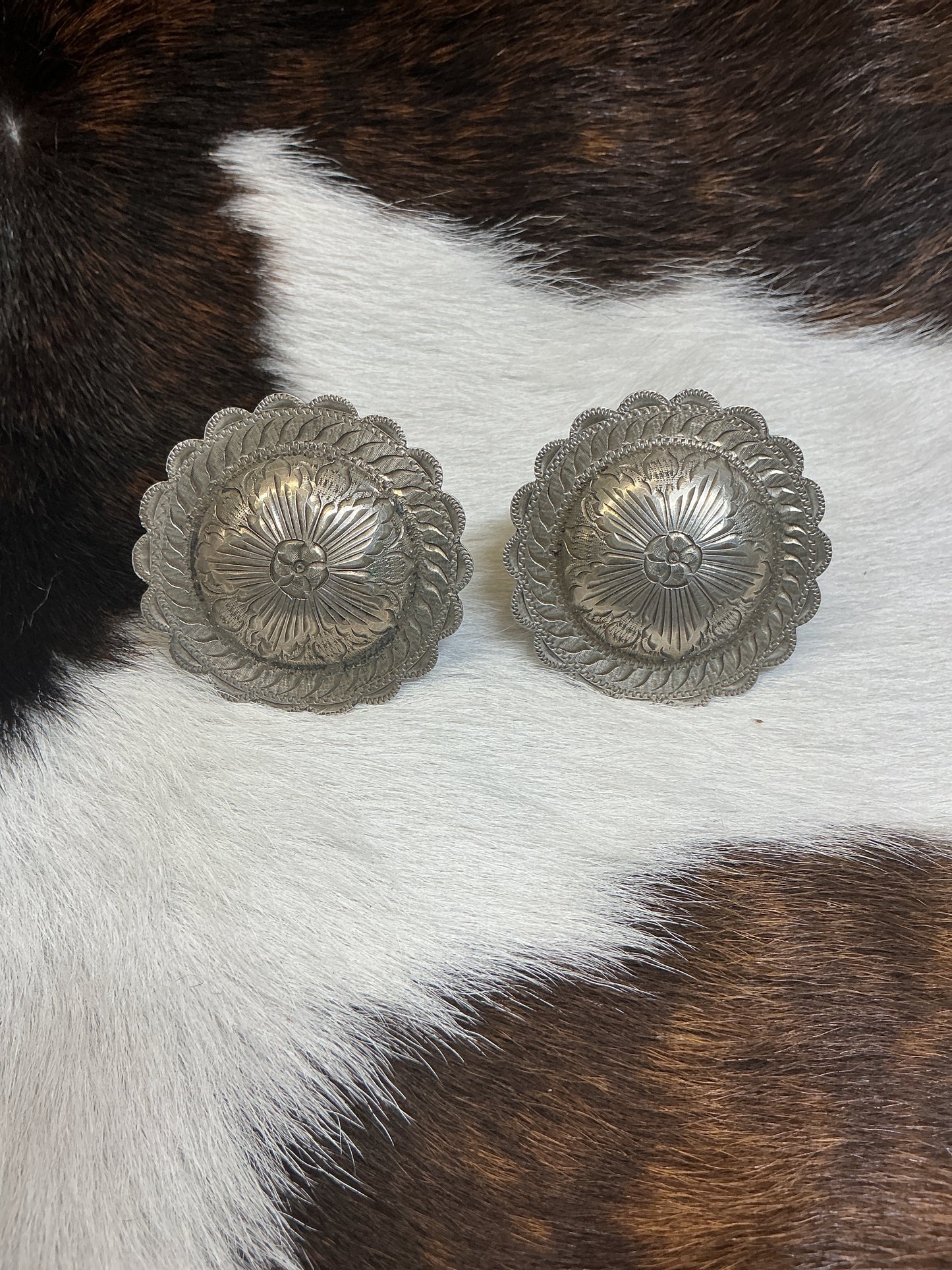 Vintage Sterling Silver 2 1/4" Wood Screw Conchos