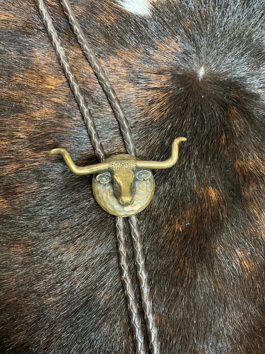 Vintage Bronze Longhorn Head Bolo Tie