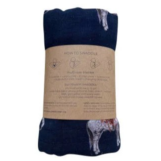 Navy Ranch Horse Bamboo Muslin Swaddle