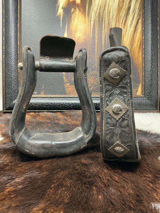 Vintage Floral Carved Stirrups w/Sterling Silver