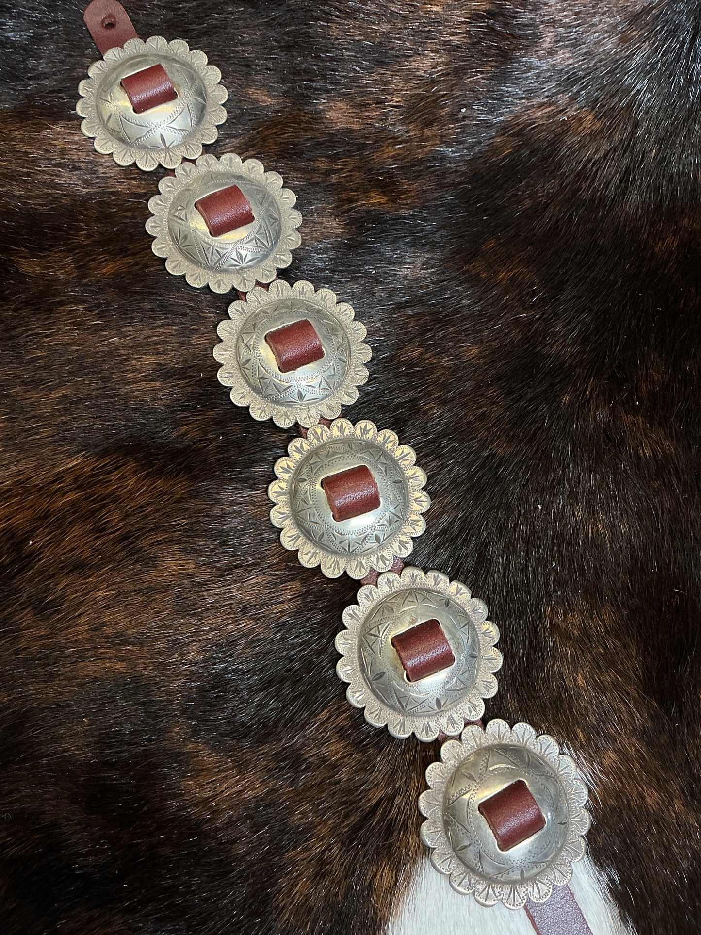 Vintage Sterling Silver 6 Piece 1 3/4" Slotted Concho Set