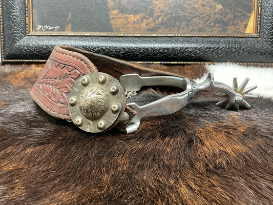 Vintage Buerman Spurs w/Dovewing Floral Straps