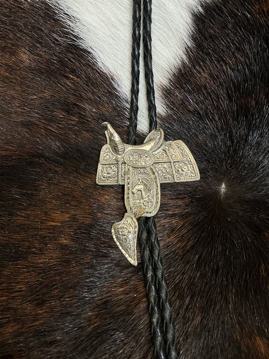 Vintage Sterling Saddle Bolo Tie w/Silver Boot Ends