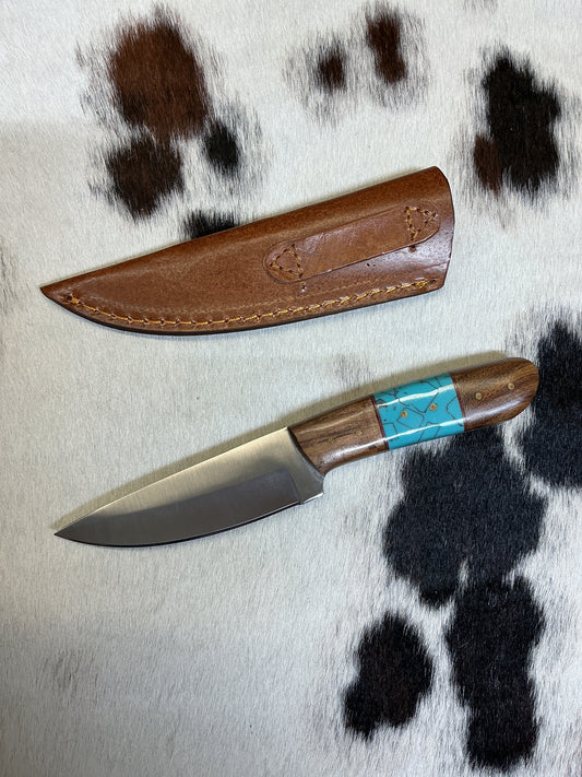 Fixed Blade Wood Handle w/Turquoise Knife