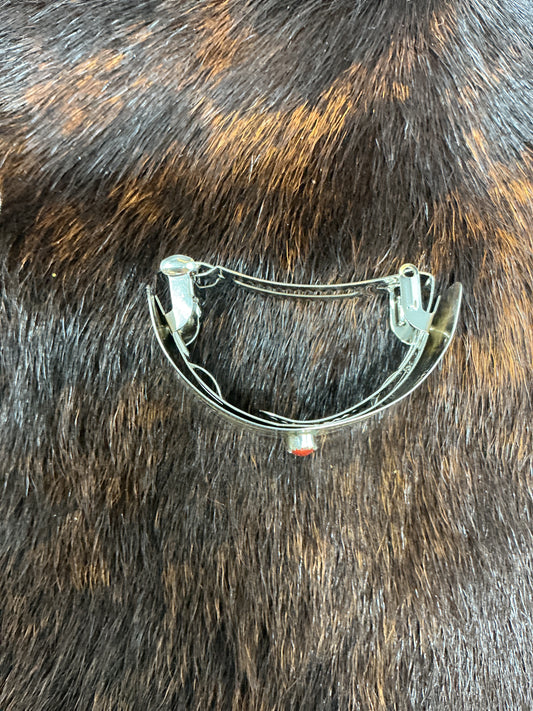 Stamped Sterling Silver w/Spiny Oyster Ponytail Barrette