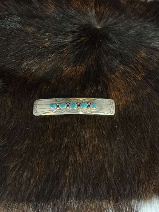 Stamped Sterling Silver w/Turquoise Barrette