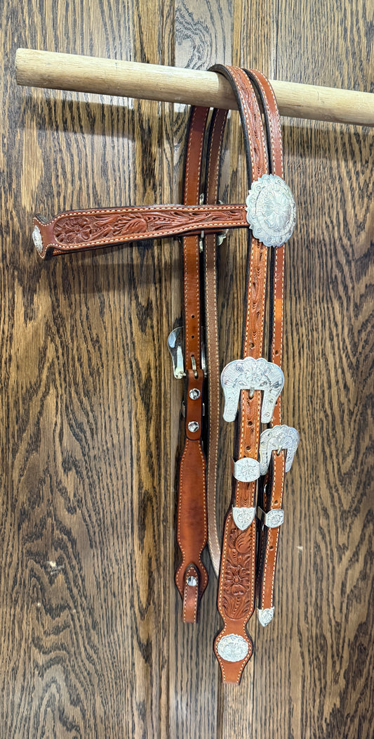 Floral Browband Tahoe Silver Buckles & Conchos