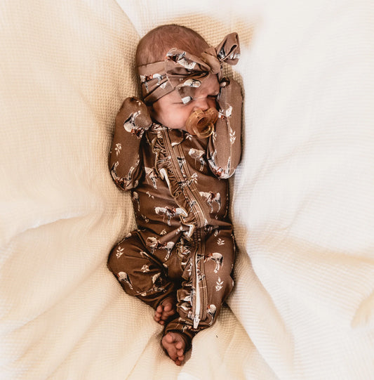 Almond Ranch Horse -Ruffled- Folding Feet Jammies