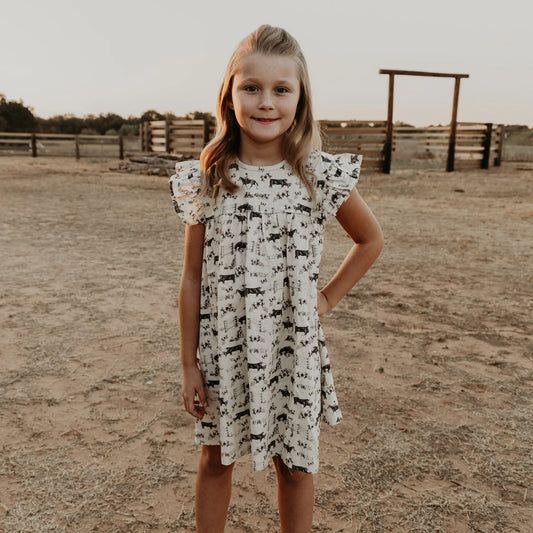 Western Serenity Cotton Linen Dress/Matching Bow