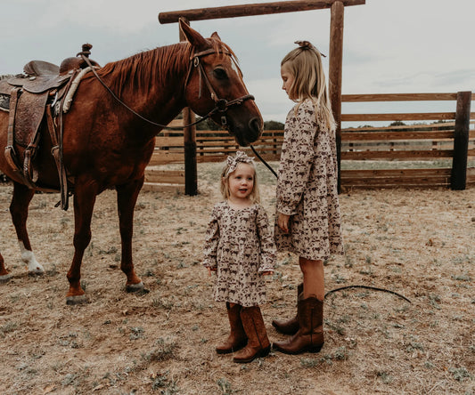 Prairie Rose Cotton Linen Dress / Matching Bow