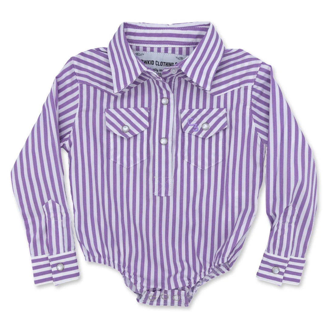 Purple & White Stripe Long Sleeve Pearl Snap Onesie & Shirt