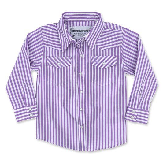 Purple & White Stripe Long Sleeve Pearl Snap Onesie & Shirt