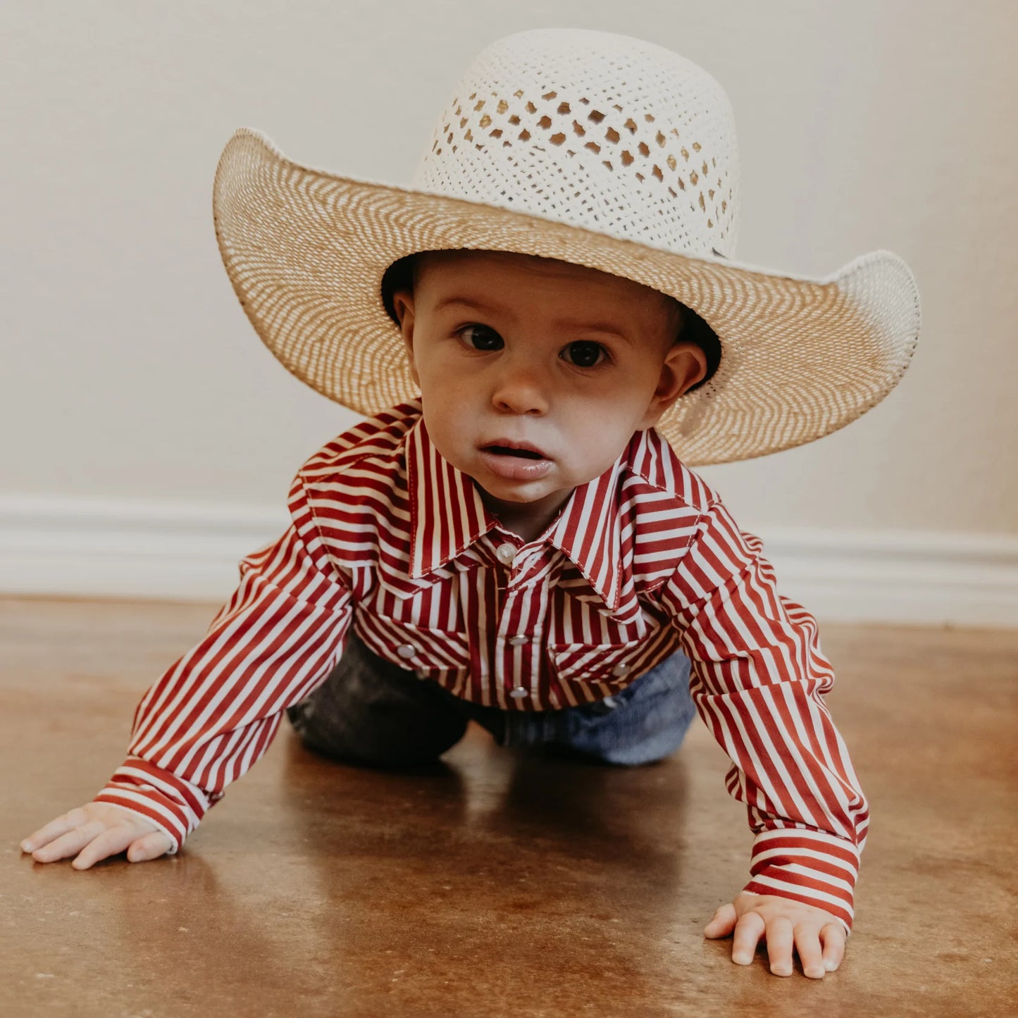 Red & White Stripe Long Sleeve Pearl Snap