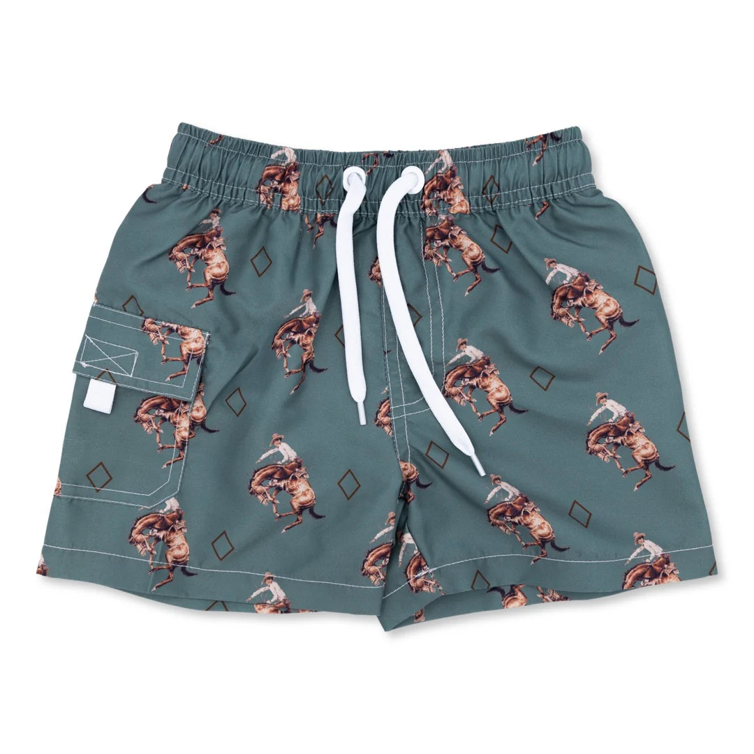 Teal Bronc Swim Trunks