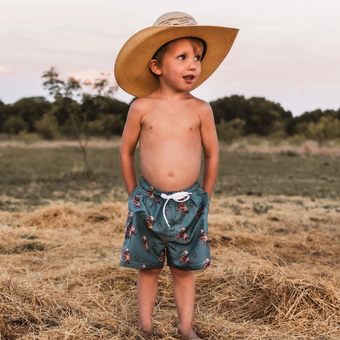 Teal Bronc Swim Trunks
