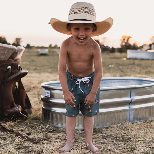 Teal Bronc Swim Trunks