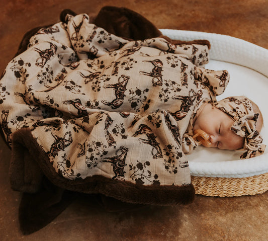 Prairie Rose Bamboo Muslin/Minky Blanket