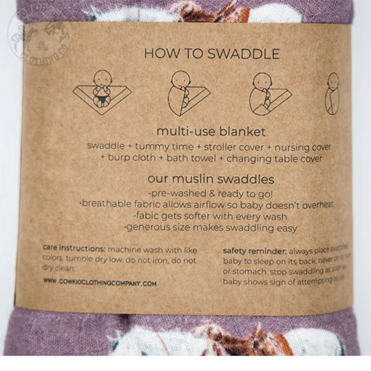 Mauve Ranch Horse Muslin Bamboo Swaddle