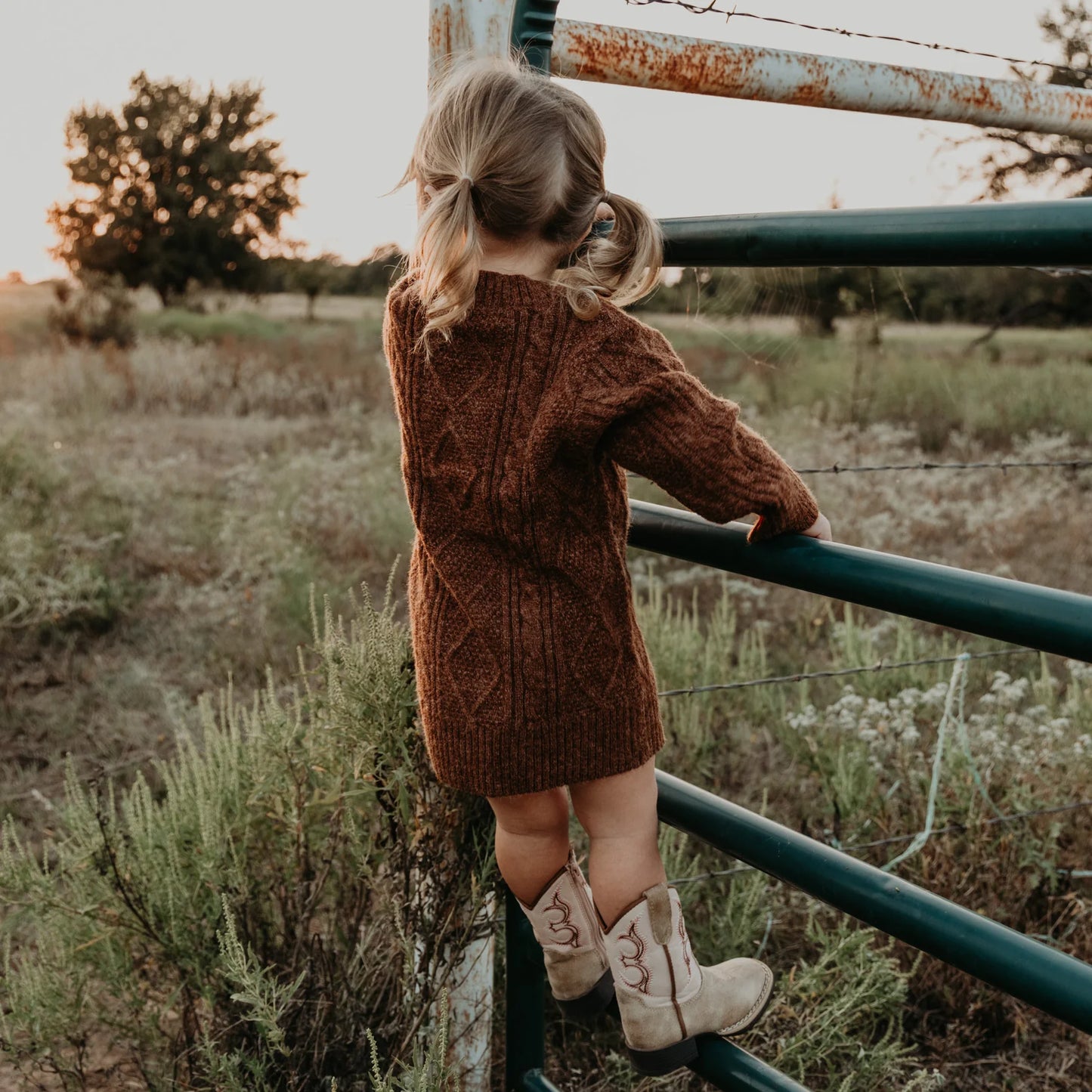 Cable Knit Sweater Dress in Rust