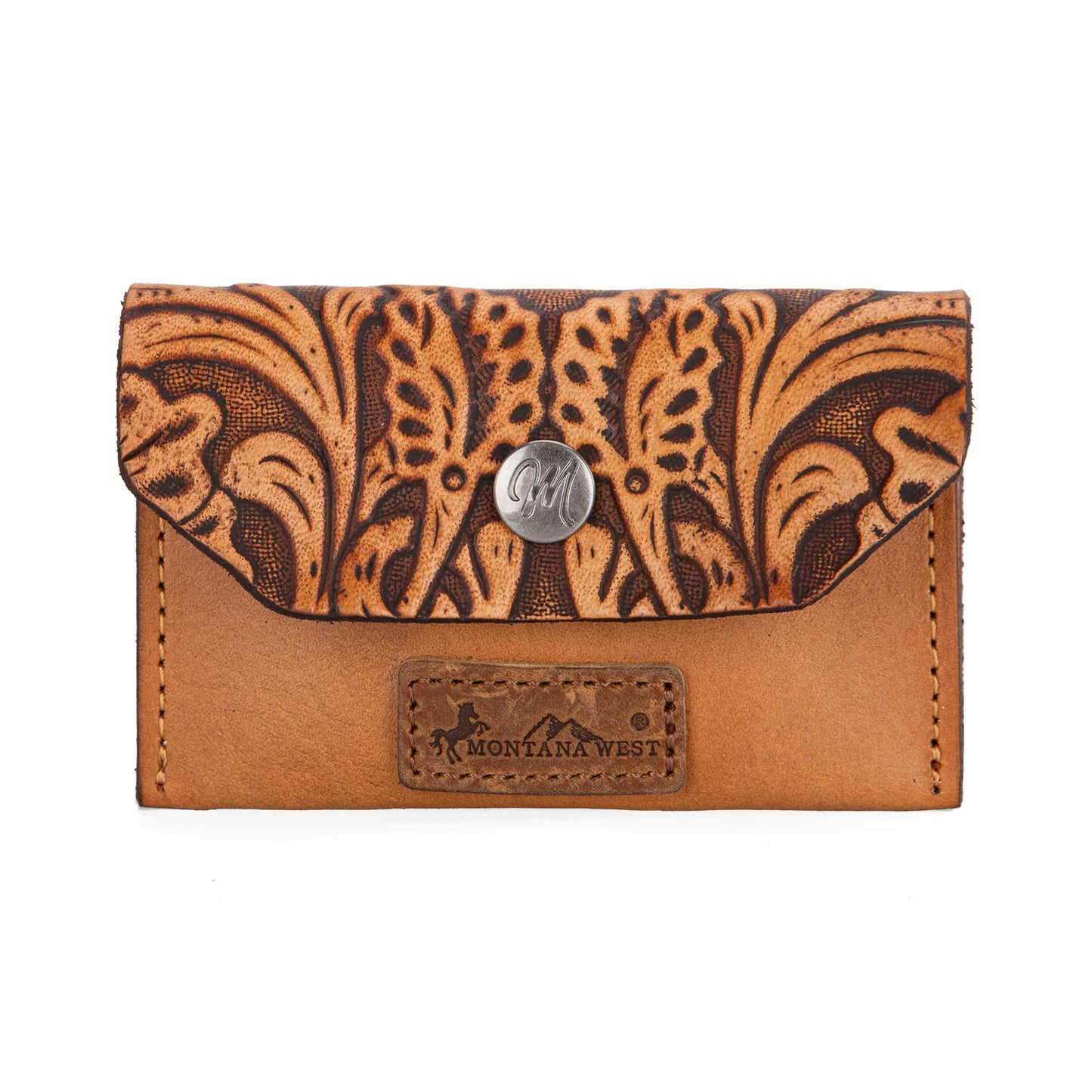 Montana West Genuine Leather Tooled Mini Card Case Wallet