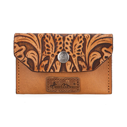 Montana West Genuine Leather Tooled Mini Card Case Wallet