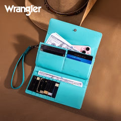 Wrangler Western Floral Tooled Tri-fold RFID Wallet/Wristlet