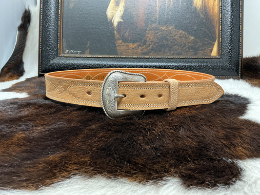 Saddle Stitched Roughout Tan Belt
