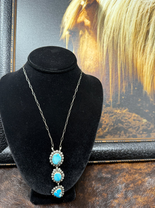 3 Stone Kingman Turquoise Drop Necklace