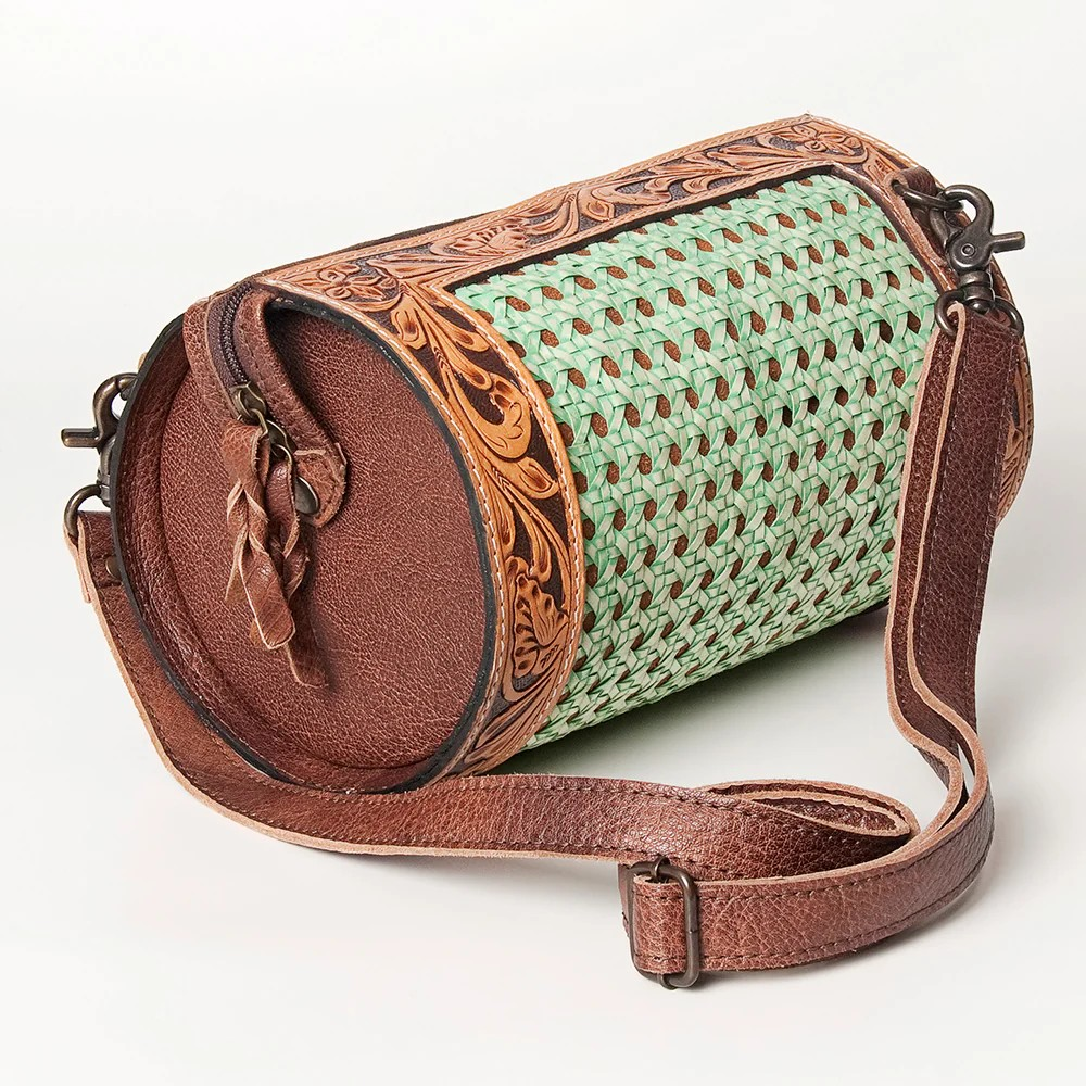 Woven Dyed Rawhide Duffel Style Purse