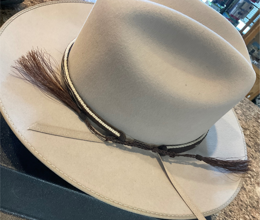 Hitched Horsehair Narrow Hat Band w/Double Tassels