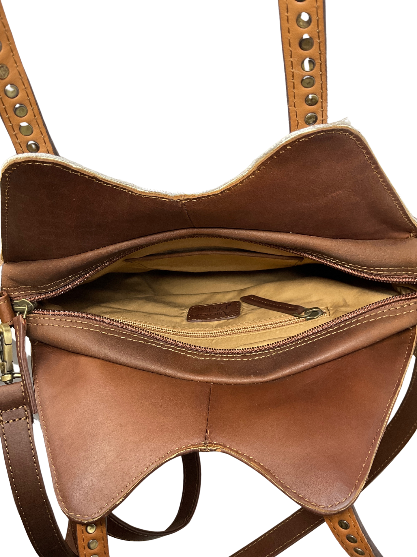 Floral Carved Leather w/Cowhide Canteen Purse