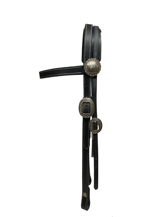 3/4" Black Browband w/Sterling Buckles and Conchos