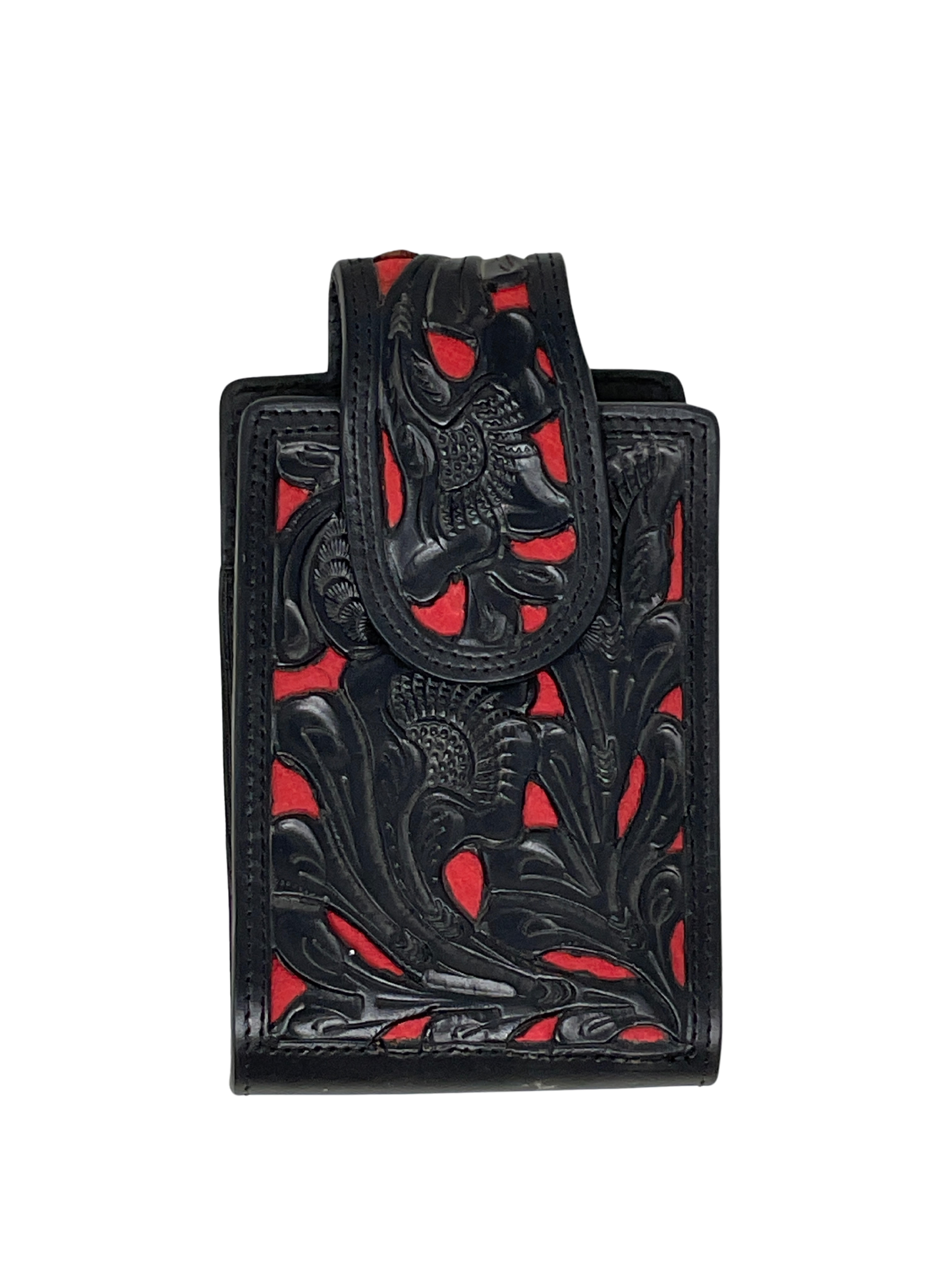 Black Floral w/Red Underlay Phone Holder w/Magnetic Clasp