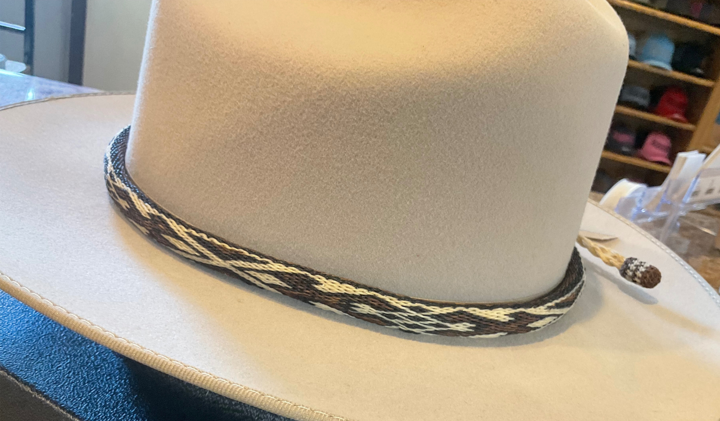 Hitched Horsehair Narrow Hat Band w/Double Tassels
