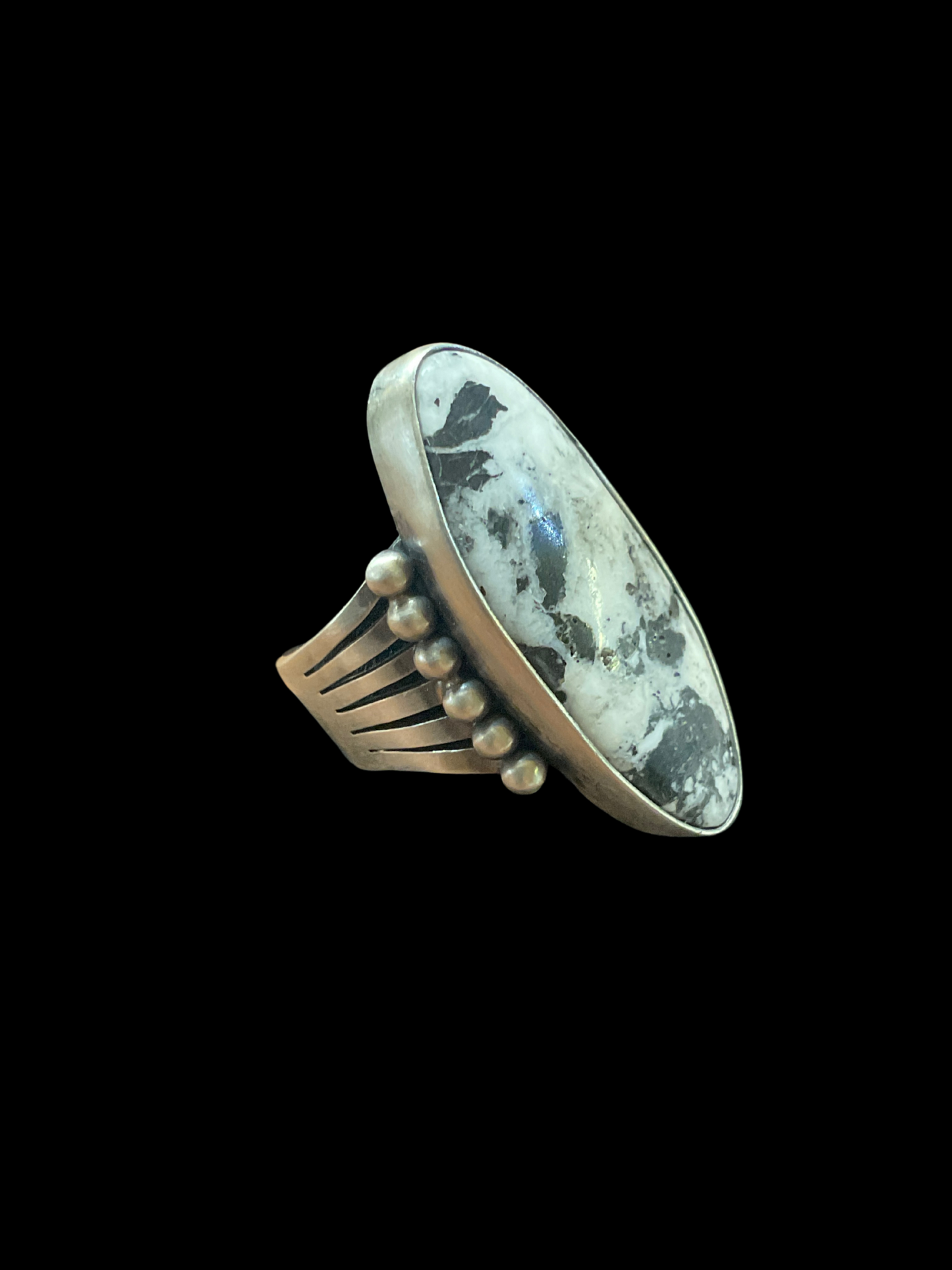 Long Oval White Buffalo Ring