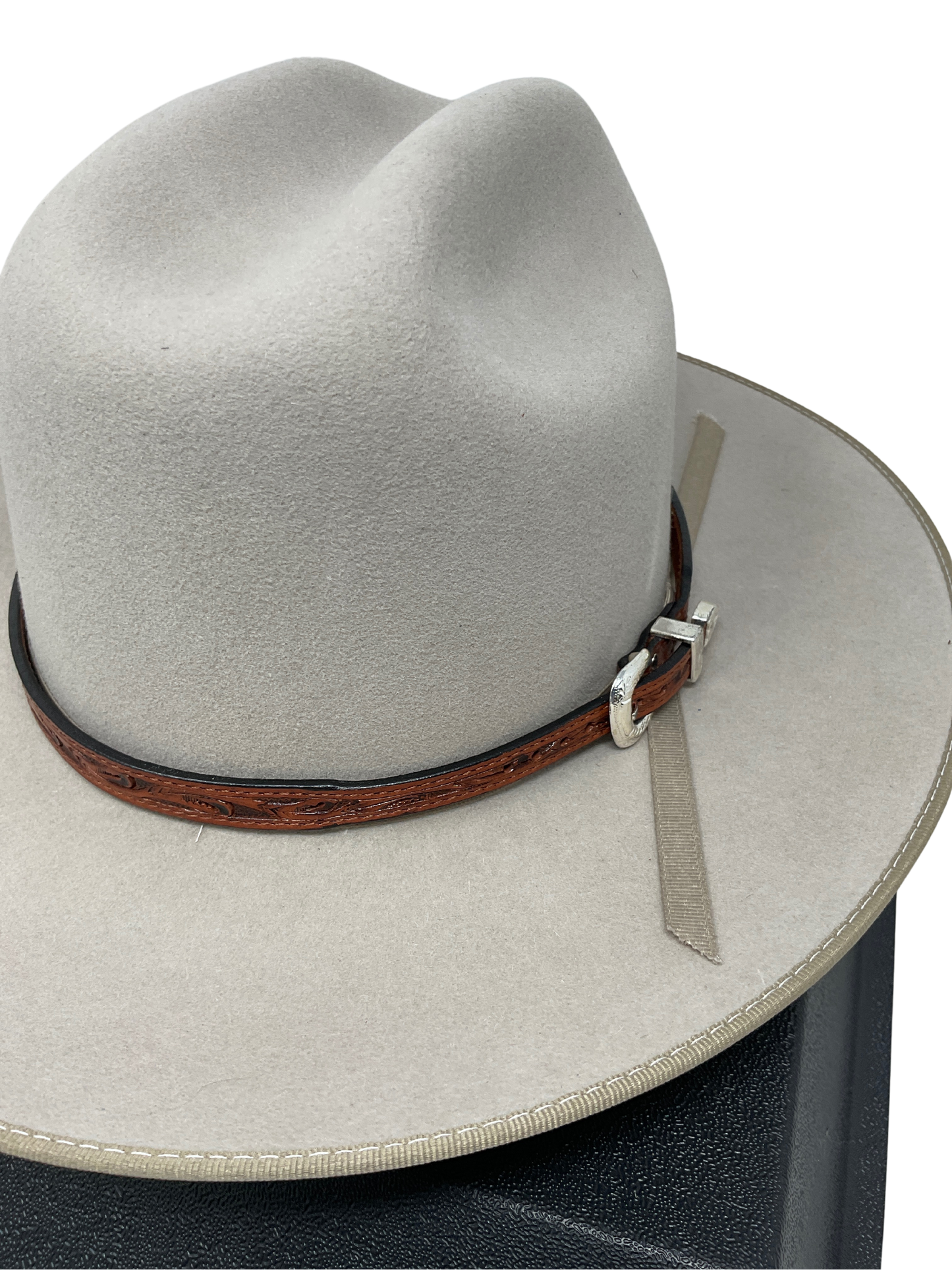 3/8" Hand Tooled Leather Hat Band w/Buckle