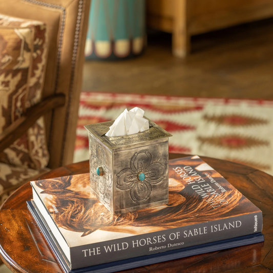 Stamped Tissue Box Cover w/Turquoise