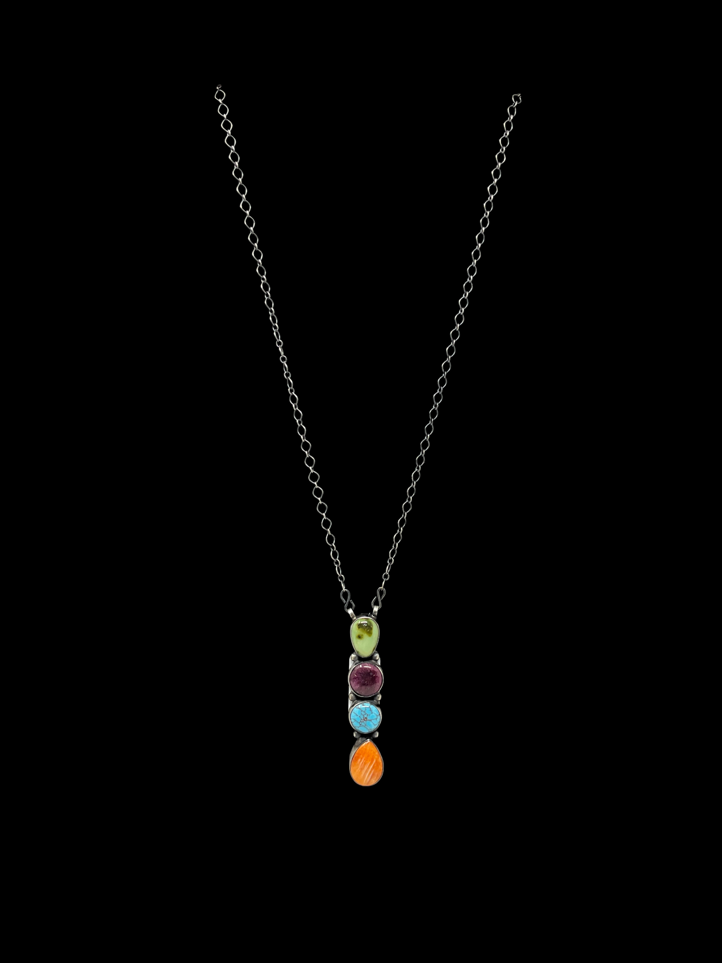 Sterling Silver Multi Stone Drop Necklace