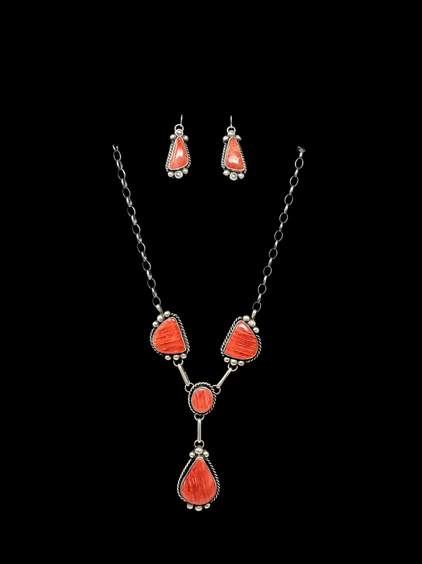 4 Stone Spiny Oyster Drop Necklace Set