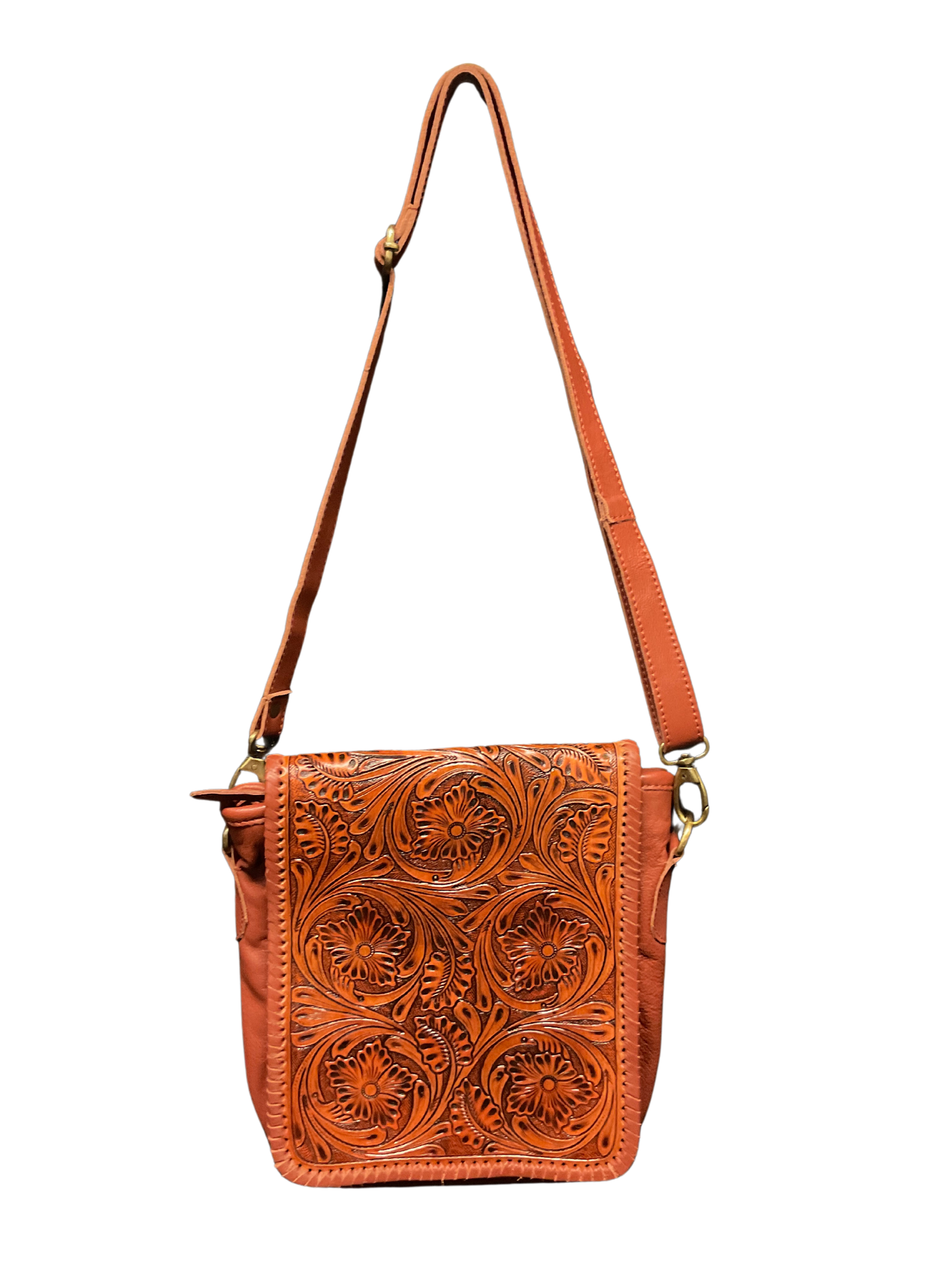 Chestnut Colored Floral Carved Purse