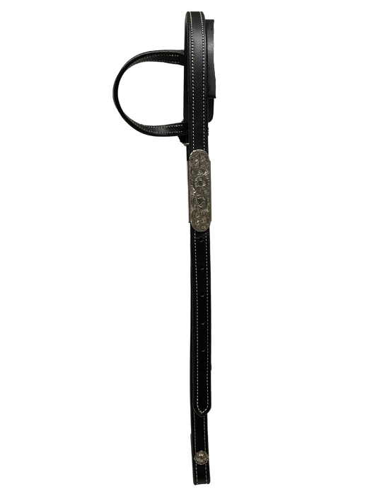 3/4" Black Single Ear w/Sterling Concho & Blevins Buckle