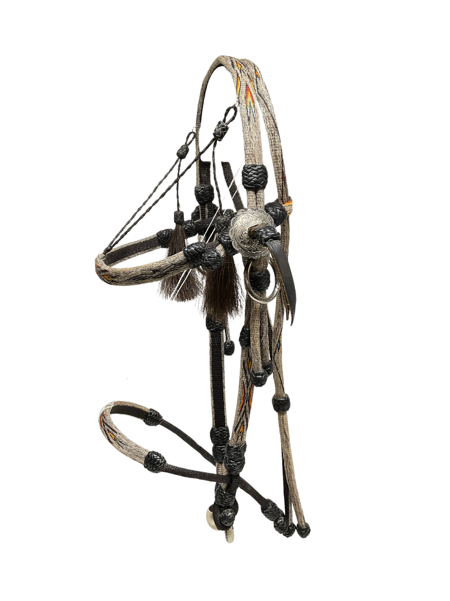 Hitched Horsehair Headstall w/Roping Reins & Leather Buttons