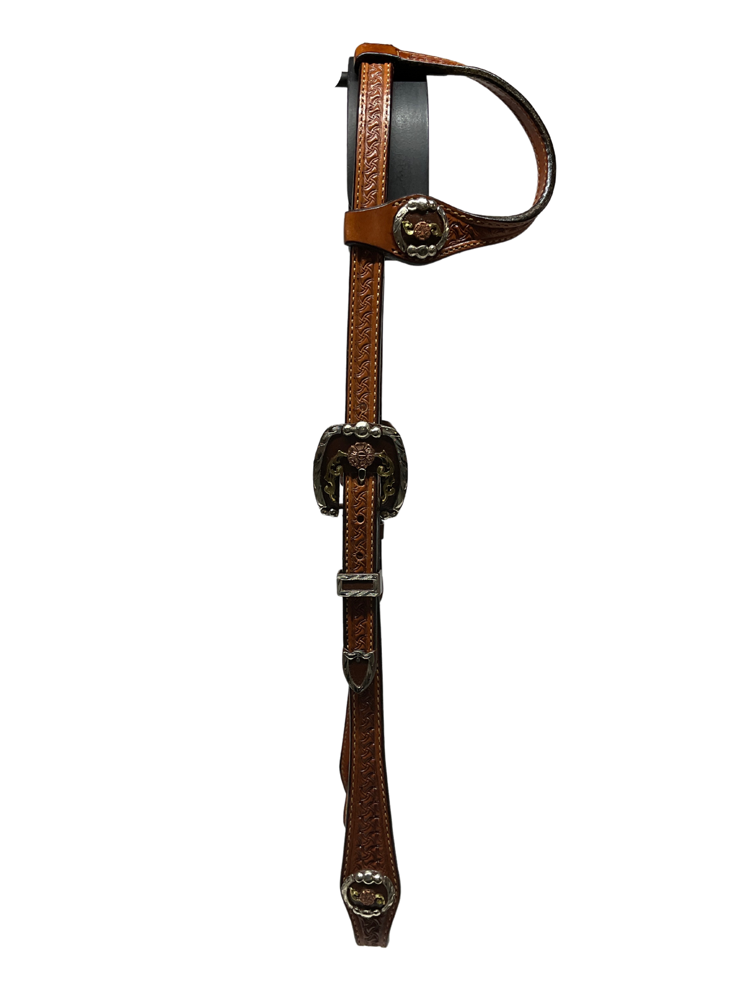 Single Ear Basket Stamped Rust California Double Buckles & Conchos
