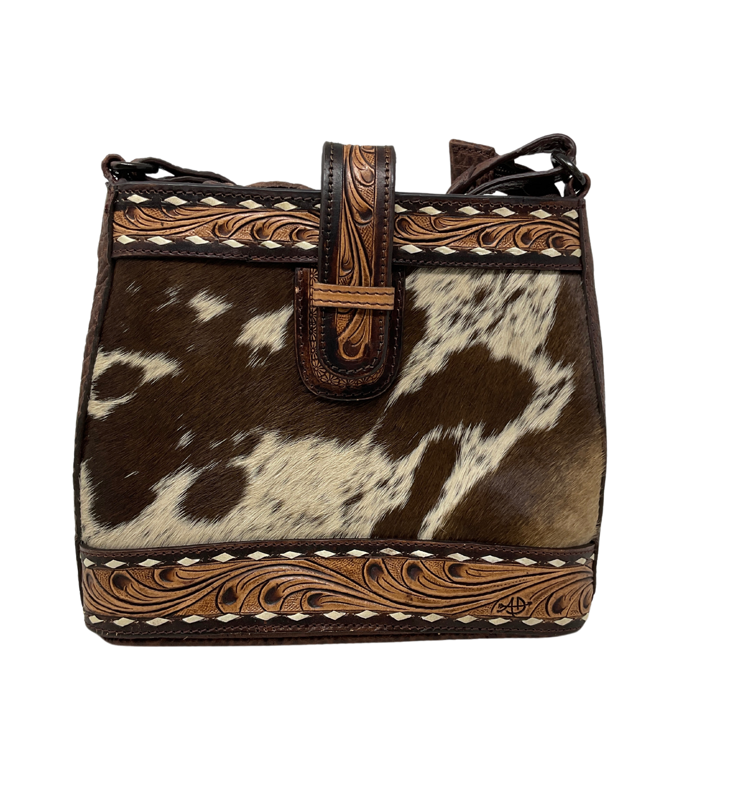 Crossbody Leather w/Cowhide & Buck Stitch Concealed Carry Purse