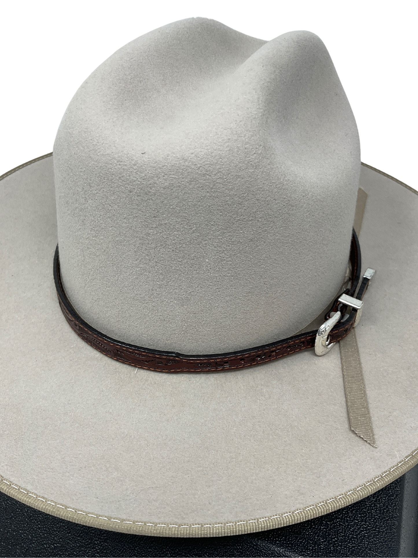 3/8" Hand Tooled Leather Hat Band w/Buckle